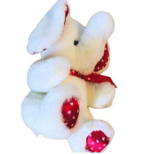 Vintage Red White Plush Elephant 10”